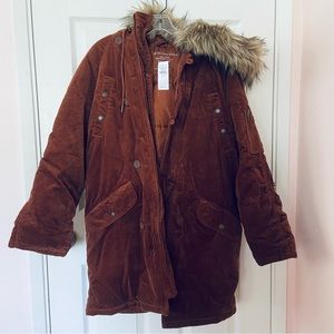 NEW American Eagle Outfitters (AEO) Corduroy Parka Puffer Jacket Winter, Brown